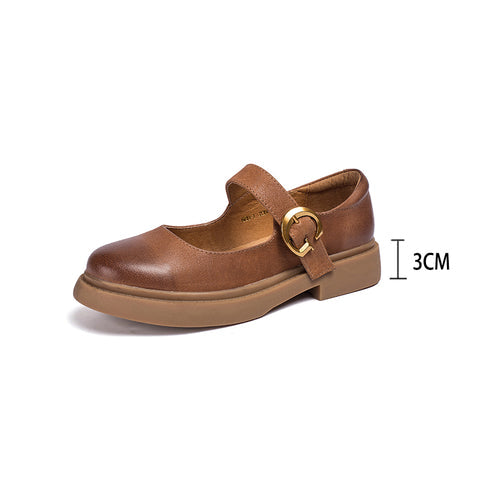 Handmade Retro Waxing Leather Flat Mary Jane Shoes For Women Round Toe Brown/Black/Coffee