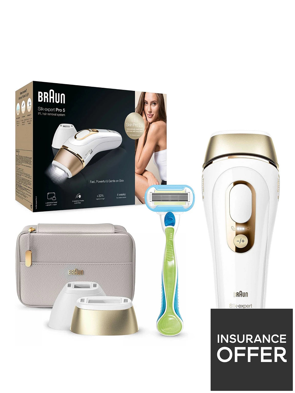 BraunIPL Silk-Expert Pro 5, At Home Hair Removal Device with Pouch PL5124 - White/Gold