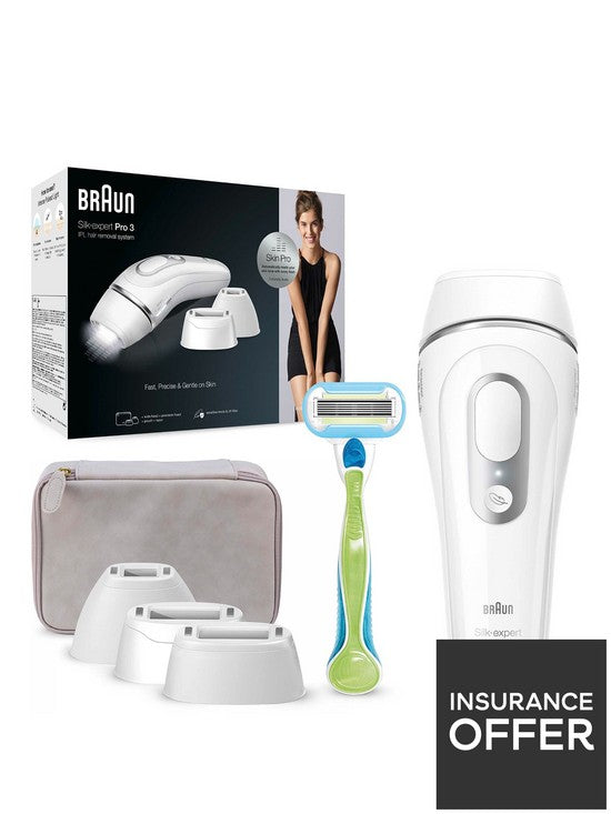 front image of braun-silkmiddotexpert-pro-3-pl3233-womens-ipl-at-home-hair-removal-device-with-pouch-whitesilver